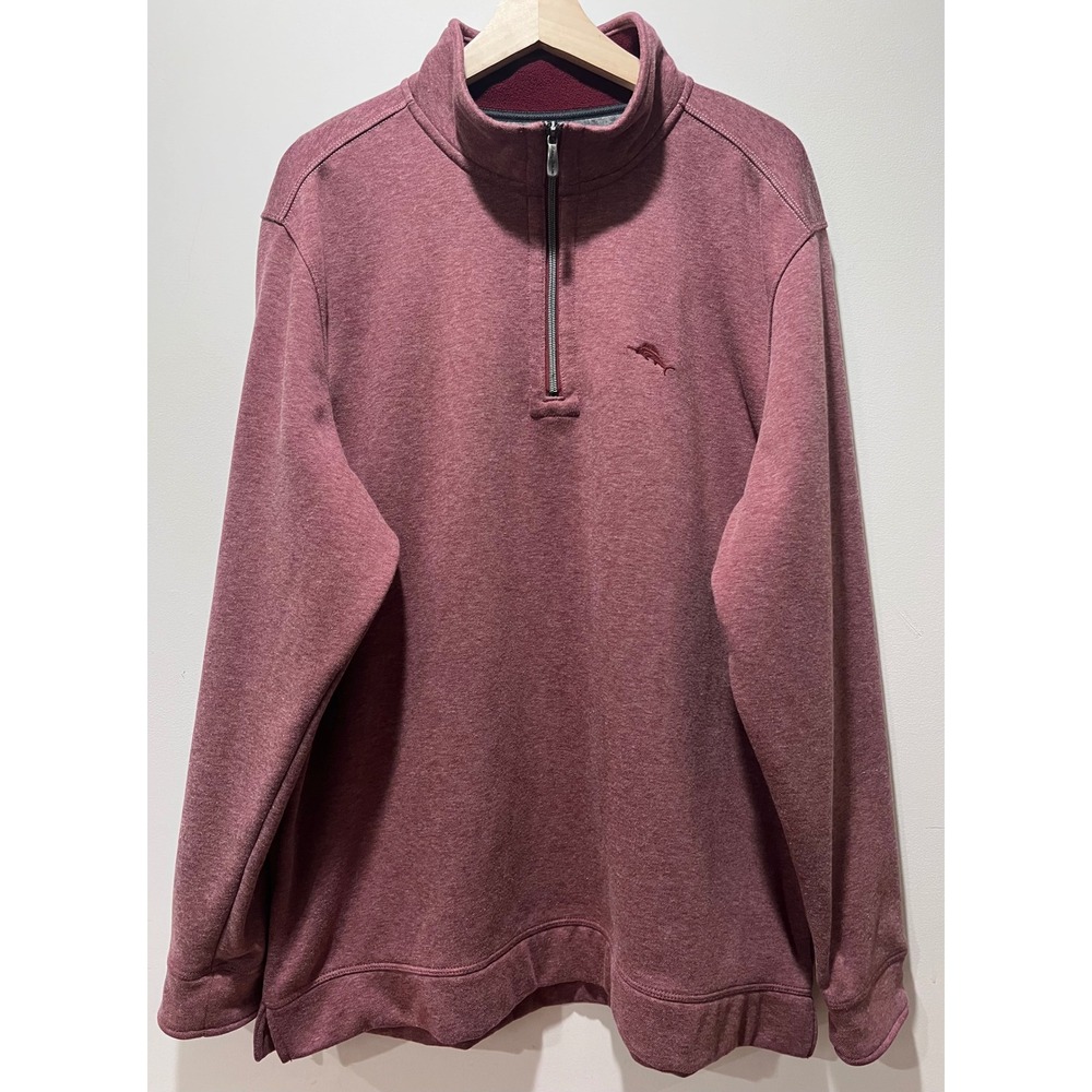 Tommy Bahama Mens Red Heather 1/4 Zip Pullover Sweatshirt XL Tall‎